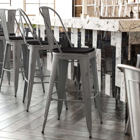 Flash Furniture Clear Coat Metal Bar Stool & Black Poly Seat XU-DG-TP001B-30-PL1B-GG